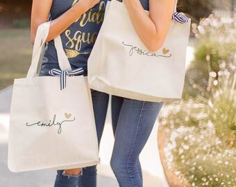 Bridesmaid Tote Bag, Personalized Bridesmaid Gift, Maid of Honor Totes, Bridal Party Bags, Sorority Big Little Gift (BR036) b1