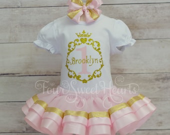 Princess First Birthday Outfit, Girls Pink and Gold First Birthday, Pink and Gold Tutu Outfit, Girl Birthday Outfit, Pink and Gold Dress