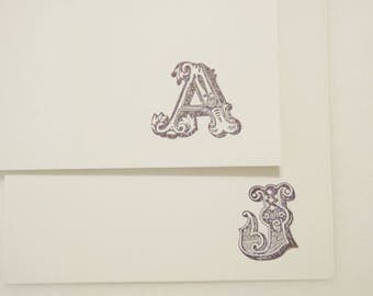Monogramed Blank Note Cards with Envelopes / Thank You Cards / Personalized Stamped Cards Set of 12