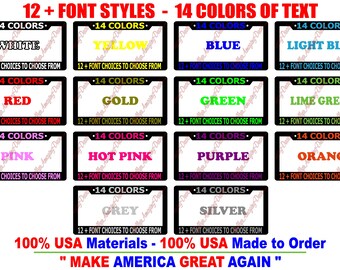 Custom Flat Black License Plate Frame Text Personalized Customized Plastic Tag Holder Personalize Car Truck Van Vehicle Vinyl Decal Sticker