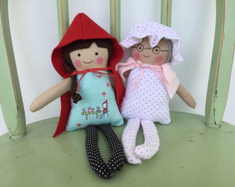 Little Red Riding Hood Set of 3 Dolls, Grandmother, Little Red Riding Hood and Mr. Wolf