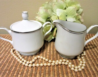 Sugar Bowl Creamer Four Crown China Starlight Pattern 515 Set White blm