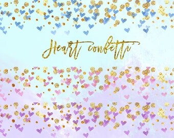 Rainbow heart Confetti Clipart, confetti heart clip art, Gold Confetti Clip Art, Gold Confetti Overlay, heart love Gold Confetti Borders