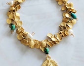 Bracelet - CAMINO Bracelet - St James of Compostela - 18K Gold Vermeil, Freshwater Pearls & Sinai Turquoise