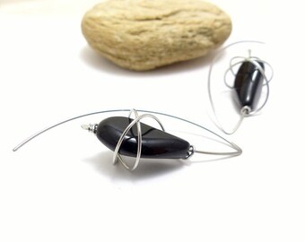 Modern black earrings, glass and surgical steel