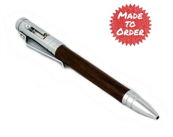 Made to Order - Peruvian Nogal Walnut Tec Bolt Action Pen with Chrome, Ballpoint Pen, Walnut Wood Pen, Wooden Pen, Dark Brown Wood
