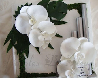 Orchid silver white bamboo guestbook artificial customize