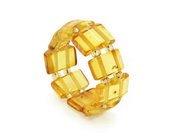 Amber Ring - Honey Amber Ring -Baltic Amber Ring - Amber Stretch Ring - Amber Elastic Ring - Amber Statement Ring - Honey Amber -DO-208