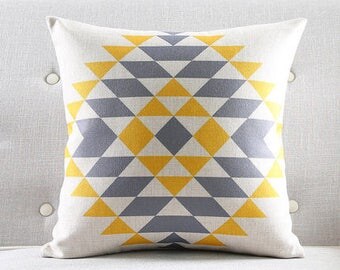 Decorative pillow, cushion cover yellow and gray triangle geometric home throw pillow shell customized size