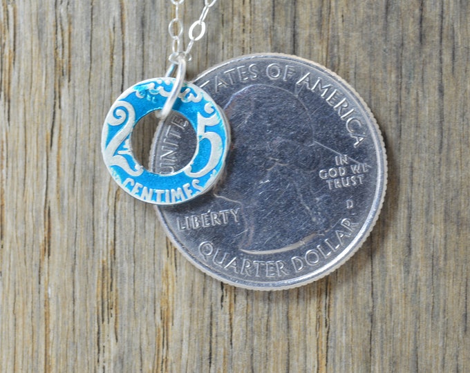 Moroccan Coin Necklace, Turquoise Coin Necklace, Coin Art, Morocco, Silver Coin, Moroccan Art, Boho Necklace, Two-Sided, Coin Charm, Charm