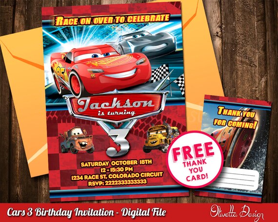 Cars 3 Invitation for Birthday Party Digital File