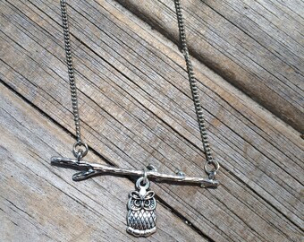 Owl Branch necklace, Owl Necklace, Boho Necklace, Indie Necklace, Tiny Owl, Gifts for her