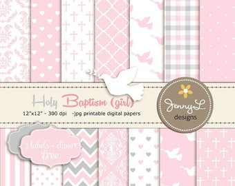 50% OFF Girl Baptism Digital Papers, First Communion Digital Scrapbooking Paper, Christening Digital Paper, Girl Baptismal, Dedication, Holy