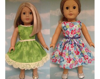 18 inch Girl Doll Clothing, handmade to fit like American Girl Doll clothes (Dress Choose green or blue) d-27ab