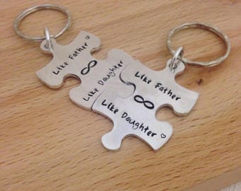 jigsaw puzzle piece keyring, matching set, personalized puzzle, father daughter set, gifts for dad, daughter to father gift present, uk
