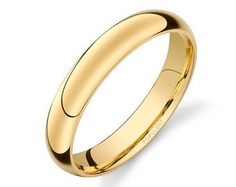 14k Yellow Gold Band (4mm) | PLAIN | Polished Rounded Dome + Comfort Fit | Men's Women's Wedding Ring Simple