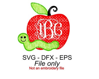 Apple Worm Monogram SVG - Apple svg - Back to School svg - apple and worm file - cricut - silhouette file - cricut file - INSTANT DOWNLOAD