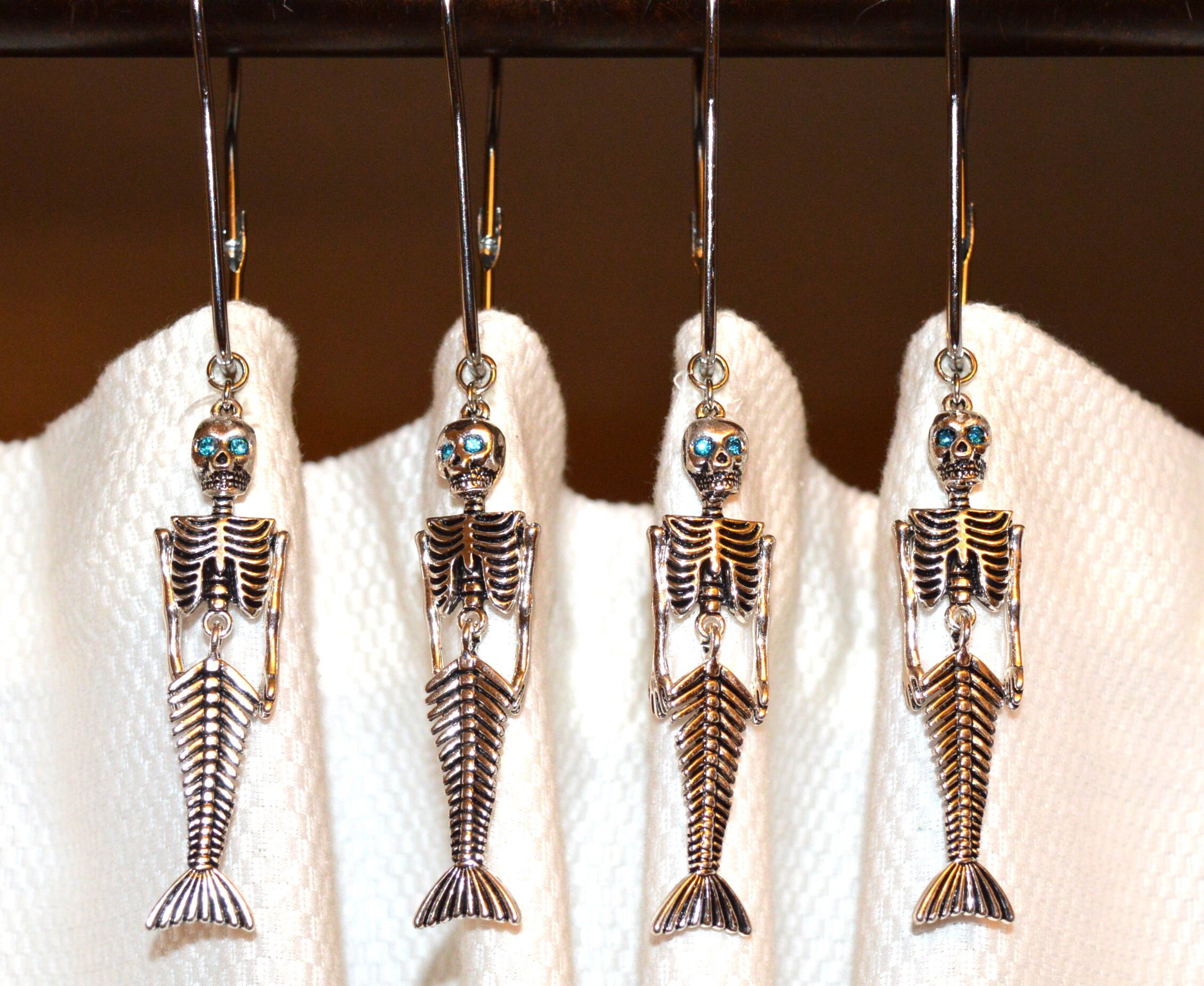 Mermaid Skeleton Shower Curtain Hooks Articulated Silver
