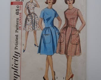 Vintage Size 14 SIMPLICITY 5874 Dress Sewing Pattern, Bust 34, 1960's Dress Pattern
