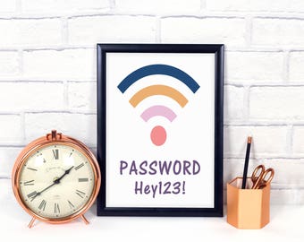 Wifi password printable, internet password, wifi sign, free wifi here, wifi passcode print, print at home, guest wifi print, DIGITAL FILE.