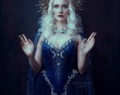 Night Goddess Elven Corset Dress ~ Gothic Witch Wedding Gown Fairy Fantasy Bridal Dress Wicca Pagan Couture ~ Ball Masquerade Corsetry Cloak