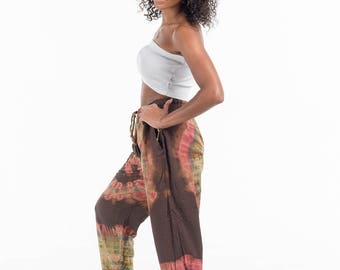 Women's Straight Cut Tie Dye Pants Tie Dye Trousers Tie Dye Harem Pants Yoga Pants Hippie Pants Festival Boho Bohemian Pants Brown Pants