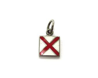 Vintage Sterling Silver International Maritime Signal Flag Victor Red + White Enameled Nautical Charm