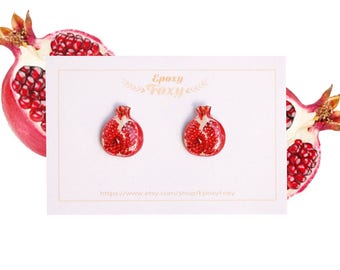 Pomegranate studs , Fruit earrings , Fruit jewelry , Pomegranate earrings , Summer earrings , Food earrings , Fruit lover gift