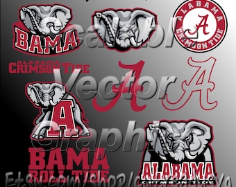 9 Alabama Crimson Tide Vector Designs - Cut Files - svg / dxf / eps