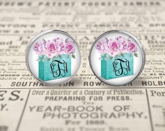 Chanel Inspired Monogram Glass Stud Earrings, Monogrammed Jewelry, Personalized Earrings, Initial Earrings, Preppy Glass Stud Earrings