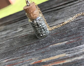 Stone of Intelligence & Creativity // Pyrite Healing Crystal Vial Necklace