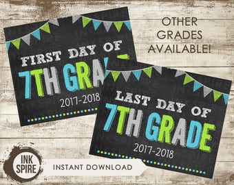 Printable First and Last Day of 7th Grade School Chalkboard Sign, Back to School Sign, School Chalkboard Poster, INSTANT DOWNLOAD