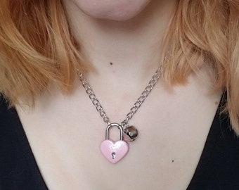 Heart Padlock Necklace! Pink, Silver or Red. Comes with a jingle bell. Customizable length!
