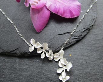 Silver Plated Cascading Orchids Necklace, Japanese Necklace, Oriental Necklace, Orchid Necklace, Floral Necklace, Orchid Jewelry, Orchids