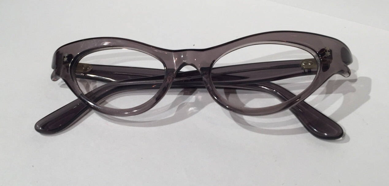 Gray Lucite Cat Eye Glasses Frames NOS Grey Pointy Double