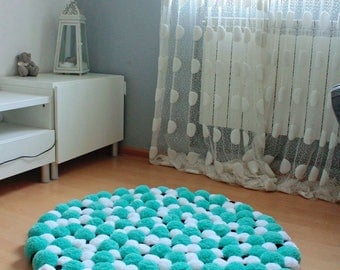 Round Pom Pom Rug, Pompom Area Rug, Bedroom Rug, Bath Rug, Washable Rug, Soft Area Rug, Fluffy Rug, Bathroom Rug, Round Rug, Custom Rug