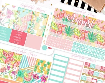 August Monthly View - Summer Fruits Themed Planner Sticker Monthly Kit // 145+ Stickers // Perfect for Erin Condren Vertical Planner