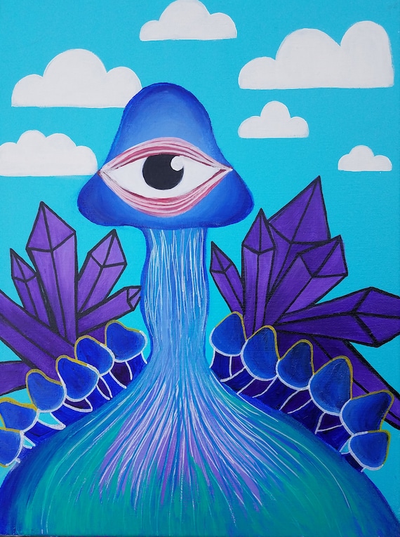 Mushroom Art Acrylic on Canvas Trippy Art Psychedelic Art