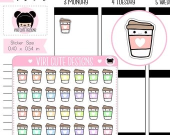 Kawaii Coffee Planner Stickers, hand drawn stickers, coffee stickers, kawaii planner stickers, planner stickers, coffee planner stickers|021