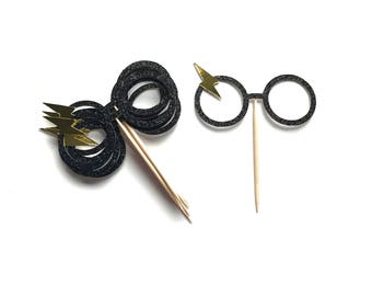 Harry Potter Inspired Toppers - Harry Potter Party, Harry Potter Theme, Birthday Party Cupcake Toppers, Harry Potter Glasses