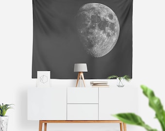 La Luna Wall Tapestry | Wall Hanging | The Moon | Boho Tapestry | Astronomy Wall Tapestry | Extra Large Wall Art | Black & White | Night Sky