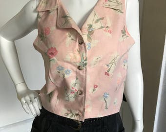 Small 90's pink floral sleeveless top