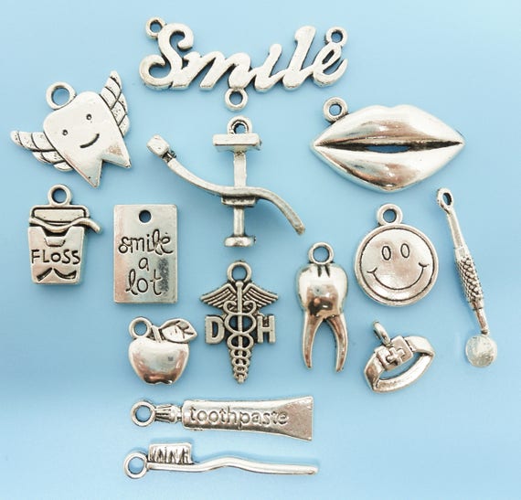 Dental Charm Collection / Set 14 Antique Silver Dentist Charms