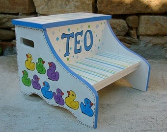 Personalized kids step stool Children's chair Hand painted children's furniture Wooden bench