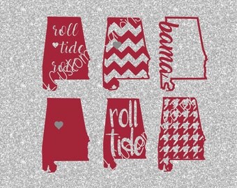 Alabama SVG, eps, DXF, png Cut Files for Silhouette, Cricut, Vectors, Digital Download, Bama, Roll Tide, Football, College, State Shapes, 6