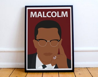 Malcolm X Poster Print // Wall Art, Portrait, Retro Art, Colourful, Minimalist, Civil Rights, Black Lives Matter, Freedom, Protest