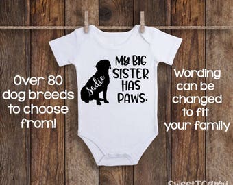 Pregnancy Announcement Onesie, Pregnancy Announcement, My Sibling Has Paws, Dog Baby Onesie, Baby Onesie, Hospital Outfit, Baby Outfit, Baby