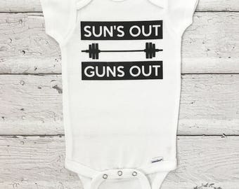 Funny Onesie, Baby Boy Onesie, Suns Out Guns Out, Boys Suns Out Guns Out, Baby Gift, Baby Shower Gift