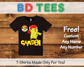 salesale Pokemon Birthday Shirt Add Name & Age Pokemon Custom Birthday Party TShirt.