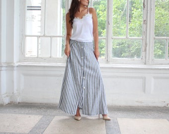 Linen Skirt, Summer skirt, Linen maxi skirt, Linen clothing,Skirt with pockets, Natural linen skirt, Striped linen skirt, Floor length skirt